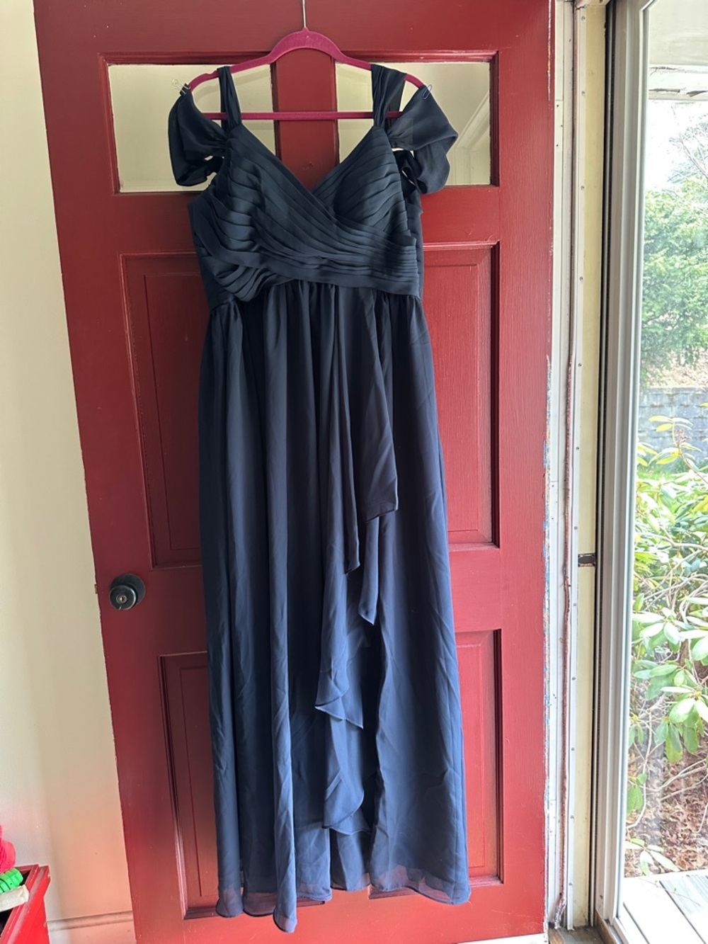 Navy Chiffon Cold-Shoulder Maxi Dress